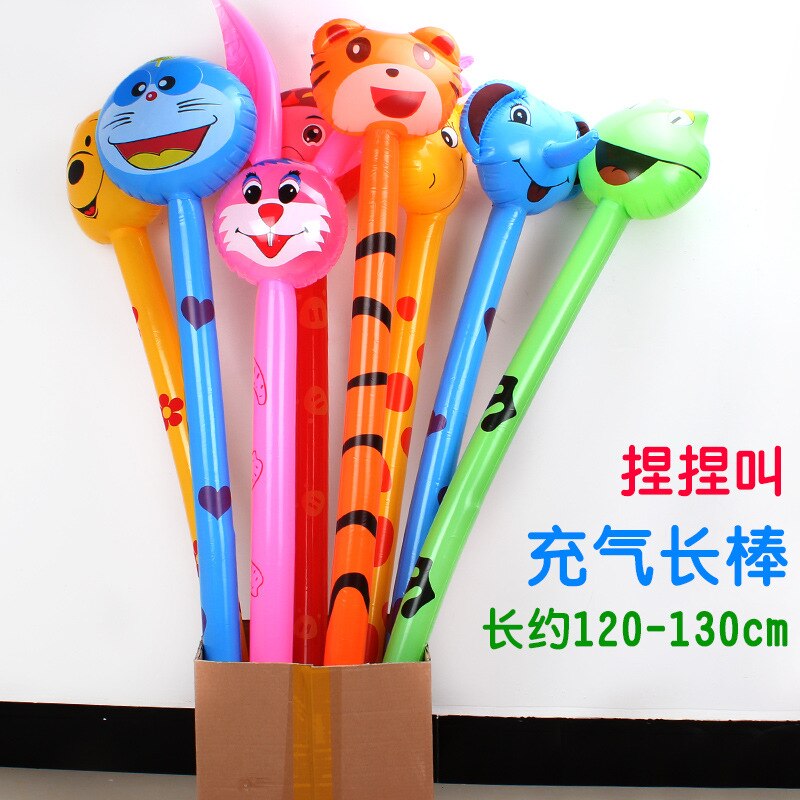 10PCS Cartoon animal head inflatable stick PVC Inflatable toy stick BB call Balloon Outdoor toys Party toys