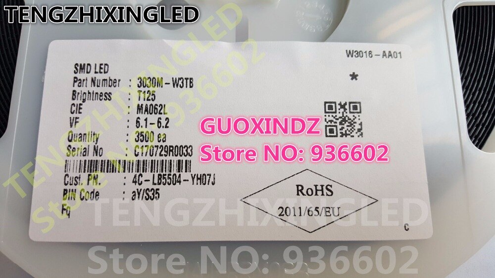 Pour LED LCD rétro-éclairage TV Application LED rétro-éclairage 1.6W 6V AOT 3030 125LM blanc froid LCD rétro-éclairage pour TV