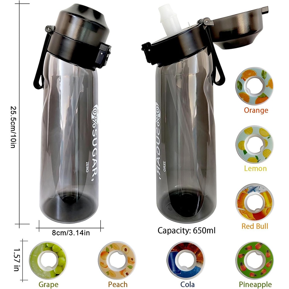Aromatisierte Wasser flasche 650ml Sport alr hoch Trink flasche 7 Frucht duft kapseln Wasser becher für draussen-Camping Fitness