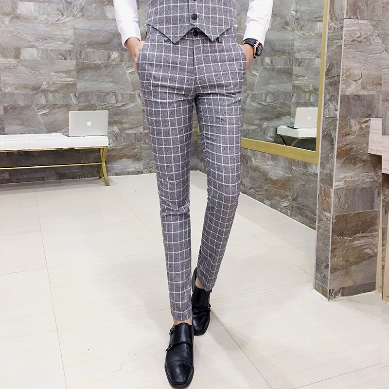 Heren geruite broek slim office casual broek casual broek pak broek heren 28-36