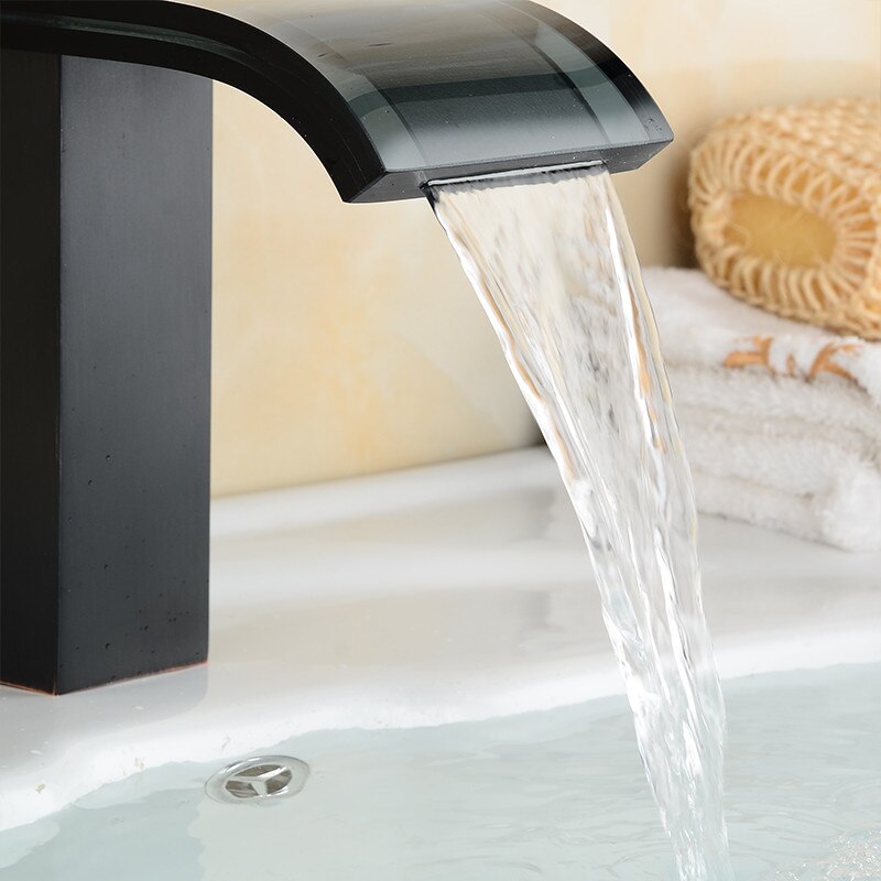 Retro Badkamer Wastafel Waterval Kraan Olie Gewreven Brons Zwarte Kraan Warm en Koud Water Mengkraan Enkele Handgreep Sink Kranen LH-16821