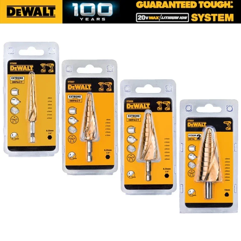 DEWALT-Broca escalonada para ampliar agujeros hexagonales 1/4, cortador de agujeros de Metal y madera recubierto de titanio, DT5026, DT5031, DT5030, DT5027