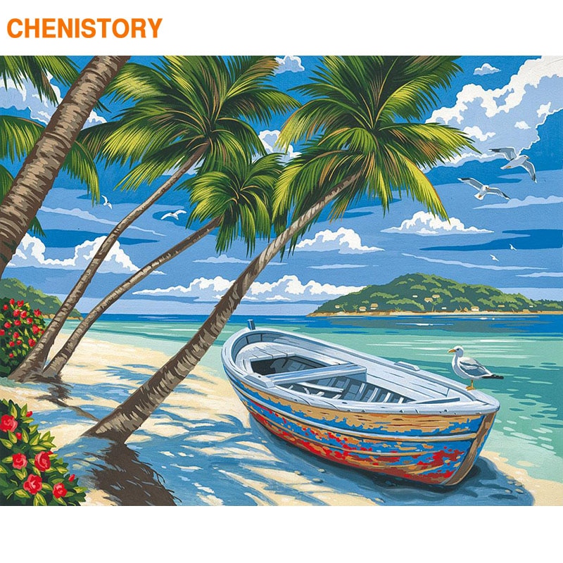 CHENISTORY Rahmen Stiefel Strand DIY Malerei Durch Zahlen Moderne Zauberstab Kunst Bild Durch Zahlen Acryl Leinwand Durch Zahlen Für Hause dekore