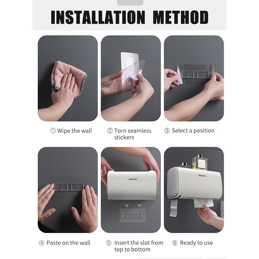 Mengni Paper Towel Dispenser Wall-Mounted Double Door Tissue Box Toilet Tissue Dispenser Kitchen Storage Box Bathroom Product