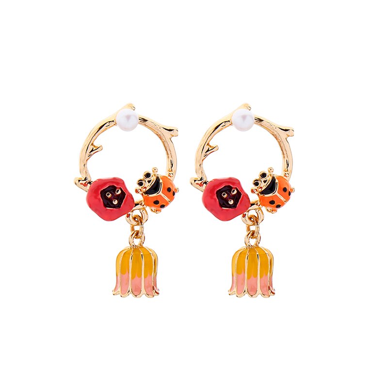 Boucle d'oreille en émail fleur, tendance limitée, Bijoux pour l'été et le printemps, tendance,: bug