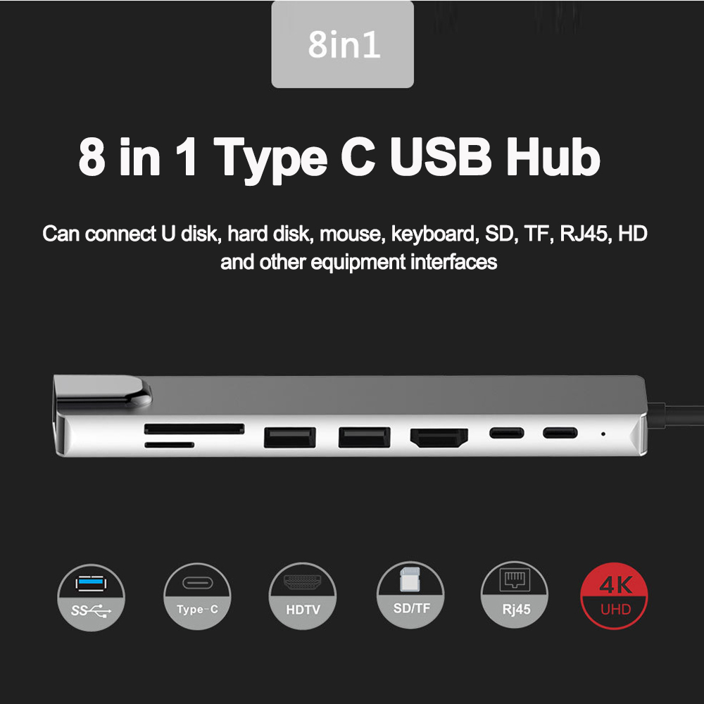 8w1 USB C HUB Typ C Rozgałęźnik 4K Thunderbolt 3 Stacja dokująca Adapter do laptopa Macbook Air M1 iPad Pro RJ45 Kompatybilny z HDMI