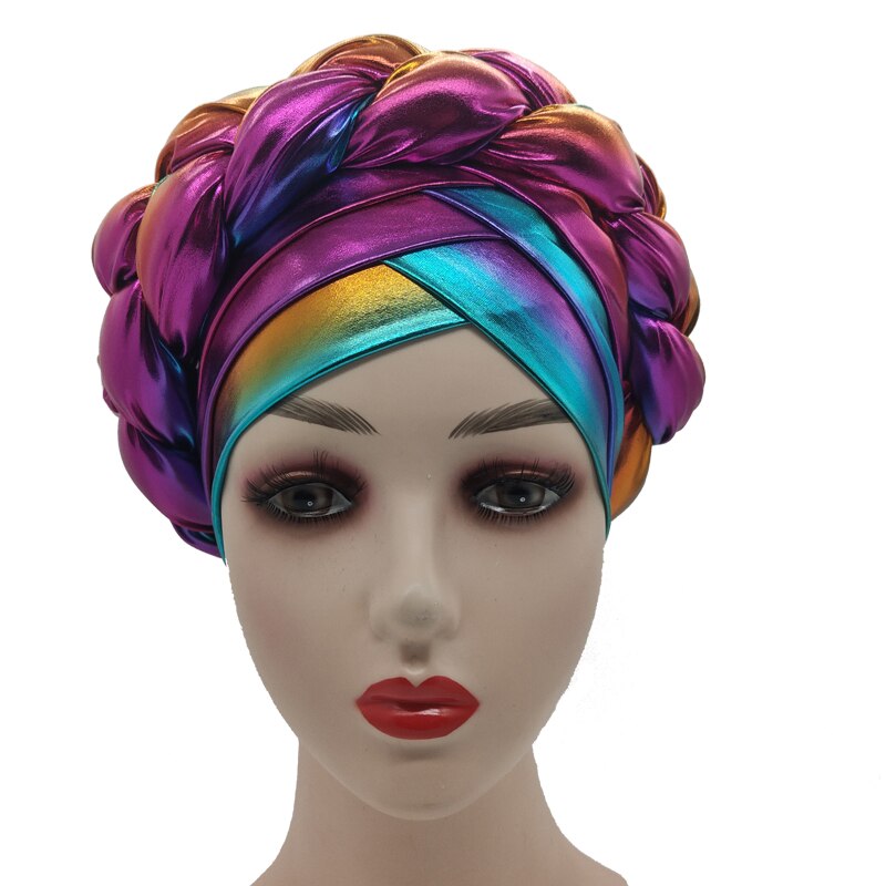 Trendy Gitter Braid Turban Caps for Women African auto gele headties Female Head Wraps Muslim Hijab Bonnet Beanie: 11