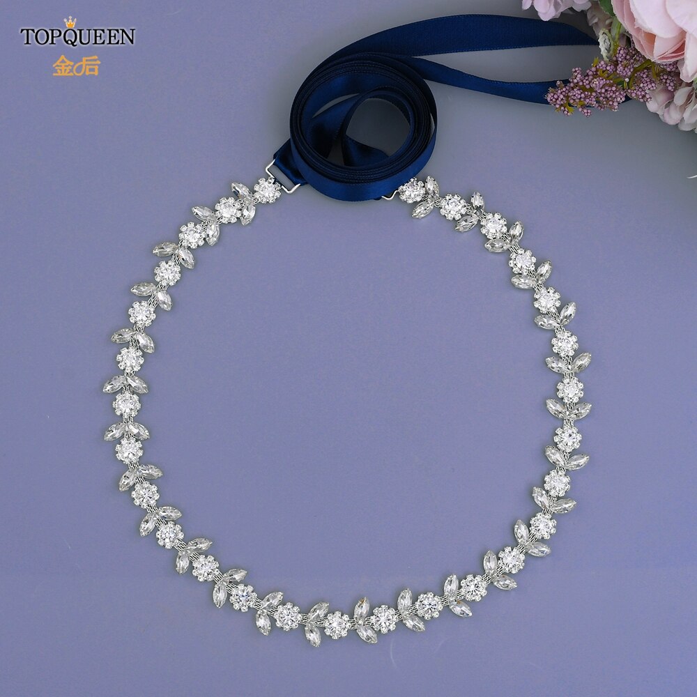 TOPQUEEN Luxus Strass Gürtel Hochzeit Gürtel Diamant Braut Gürtel Schärpe Hochzeit Zubehör Abend Party Band Gürtel Schärpe S440: Marine Blau