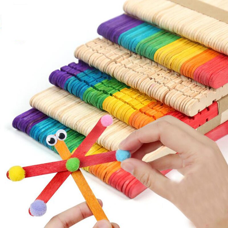 50Pcs Diy Model Maken Hout Chips Sticks Popsicle Ijs Stok Kleurrijke Ambachtelijke Creatieve Educatief Speelgoed Kinderen