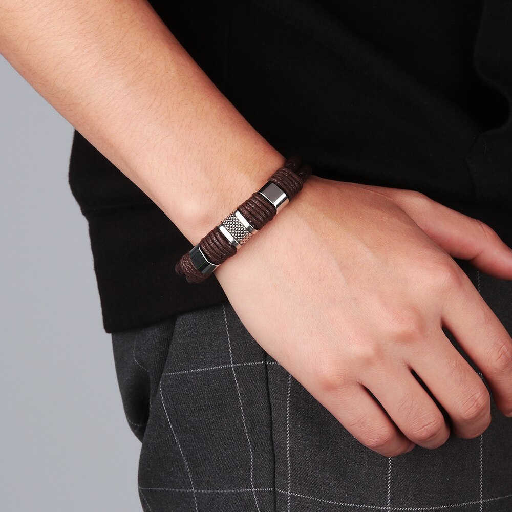 Männer Frauen Armband Neue Punk Stilvolle Leder Magnetische Geflochtene Schließe Armband Weave Bangle Schmuck