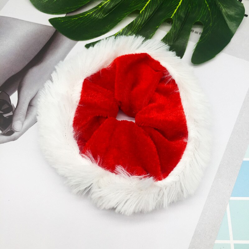 1PC Einfarbig Weihnachten Scrunchies Frauen Samt Haar Krawatten Elastische Haar Bands Elch Flanell Gummiband Pferdeschwanz Haar Zubehör: 3