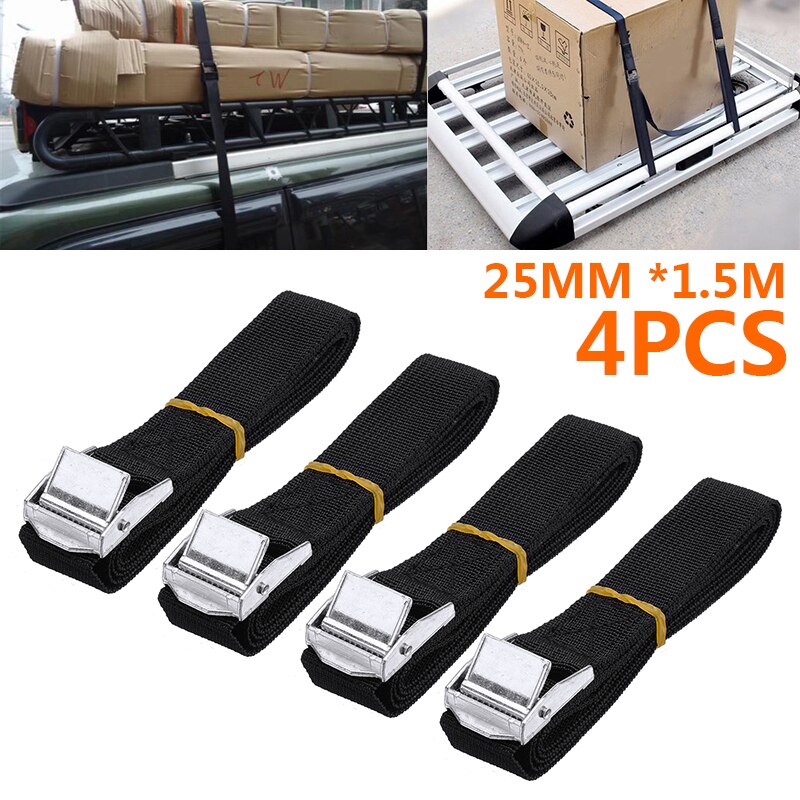 4 Stuks Zwarte Auto Auto Zink Cam Gespen Cam Gesp Bandjes Zwart Lading Spanband Bagage Tie Down 25Mm X 1.5M Accessoires