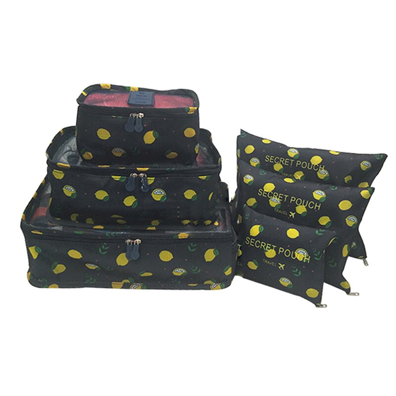 HMUNII 6pcs/set Baggage Travel Organizer Bag Waterproof Luggage Organizer Suitcase Bag Clothes Arrange Travel Accessories: lemon