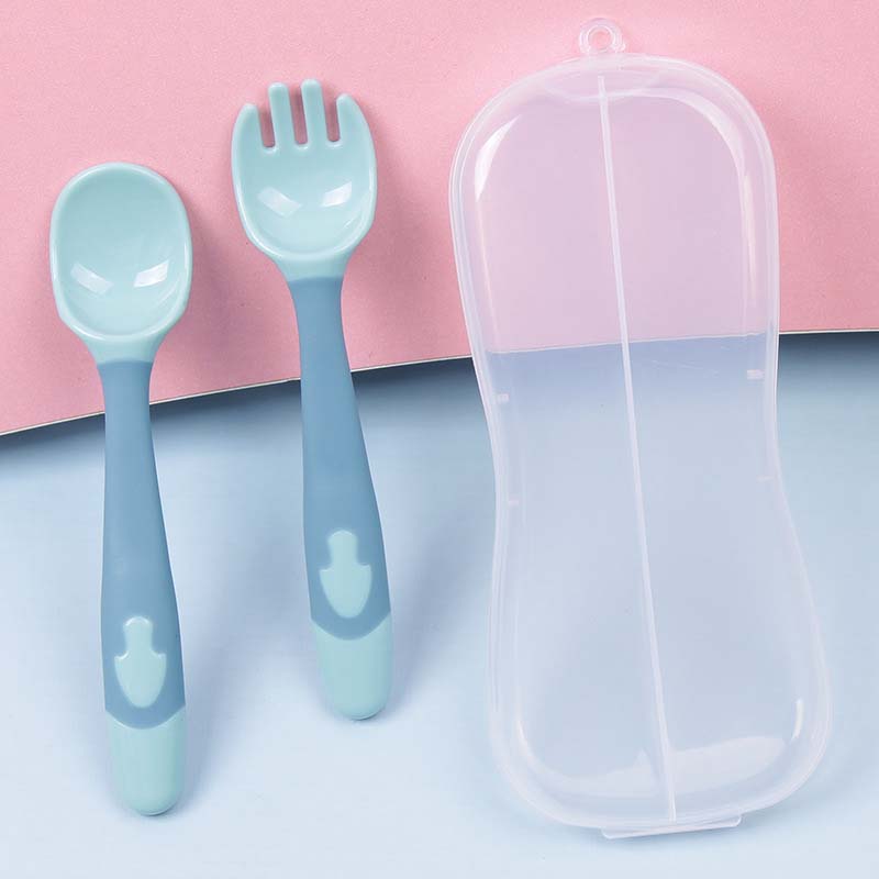 2 Stuks Paddestoel Roze Boxed Vork Lepel Kinderen Training Lepel Paddestoel Eten Lepel Peuter Servies Kan Turn Hoofd lepel: GN