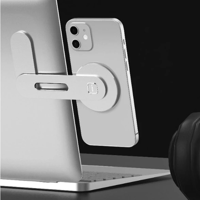 Laptop CellPhone Mount For IPhone 12 Series, Collapsible Metal Paste Base Office Monitor Magnetic Holder Adapt To Magsafe