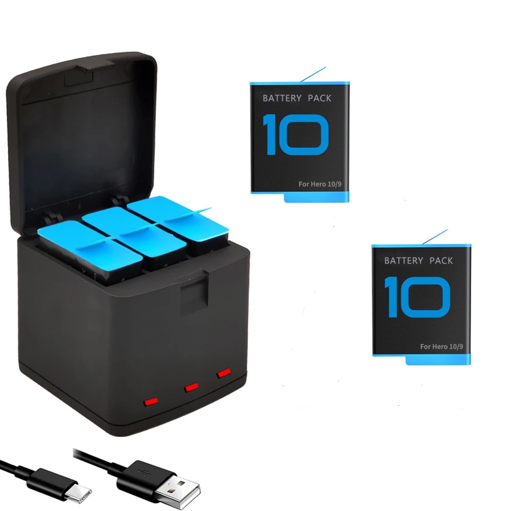 Baterías de iones de litio de 1720mAh para GoPro Hero 10 9, cargador de batería, caja Go Pro Hero9, accesorio de cámara de almacenamiento de AHDBT-901 negro