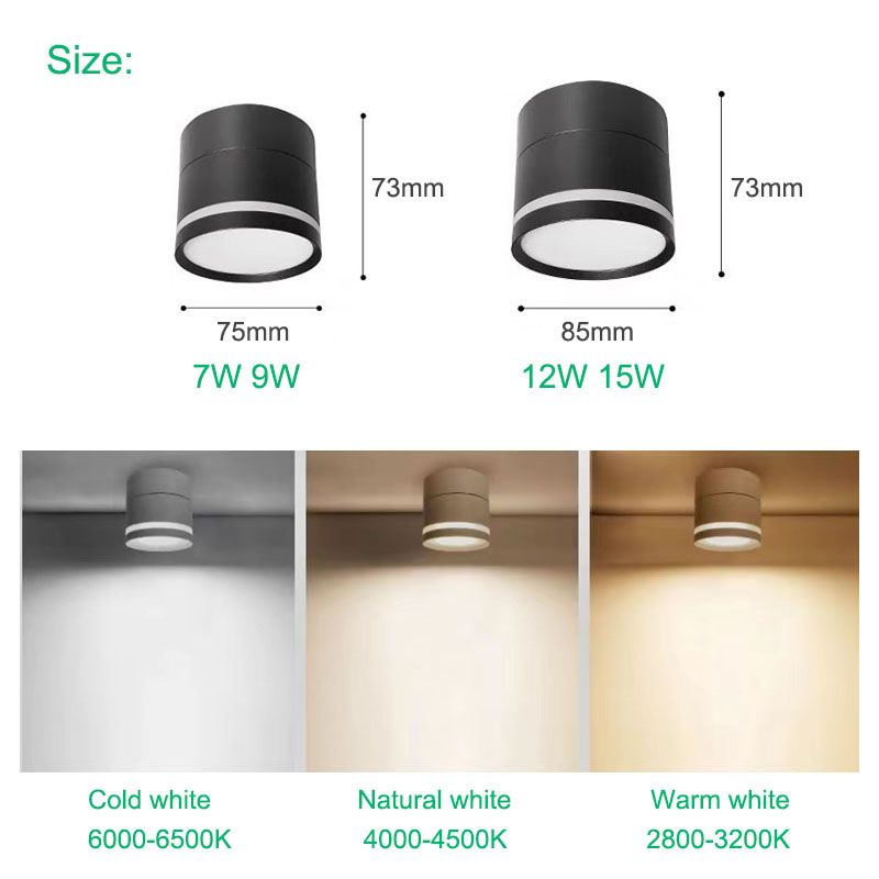 Plafonnier LED monté en Surface, tube lumineux 7W 9W 12W 15W, angle réglable rotatif, éclairage intérieur AC220V 110V