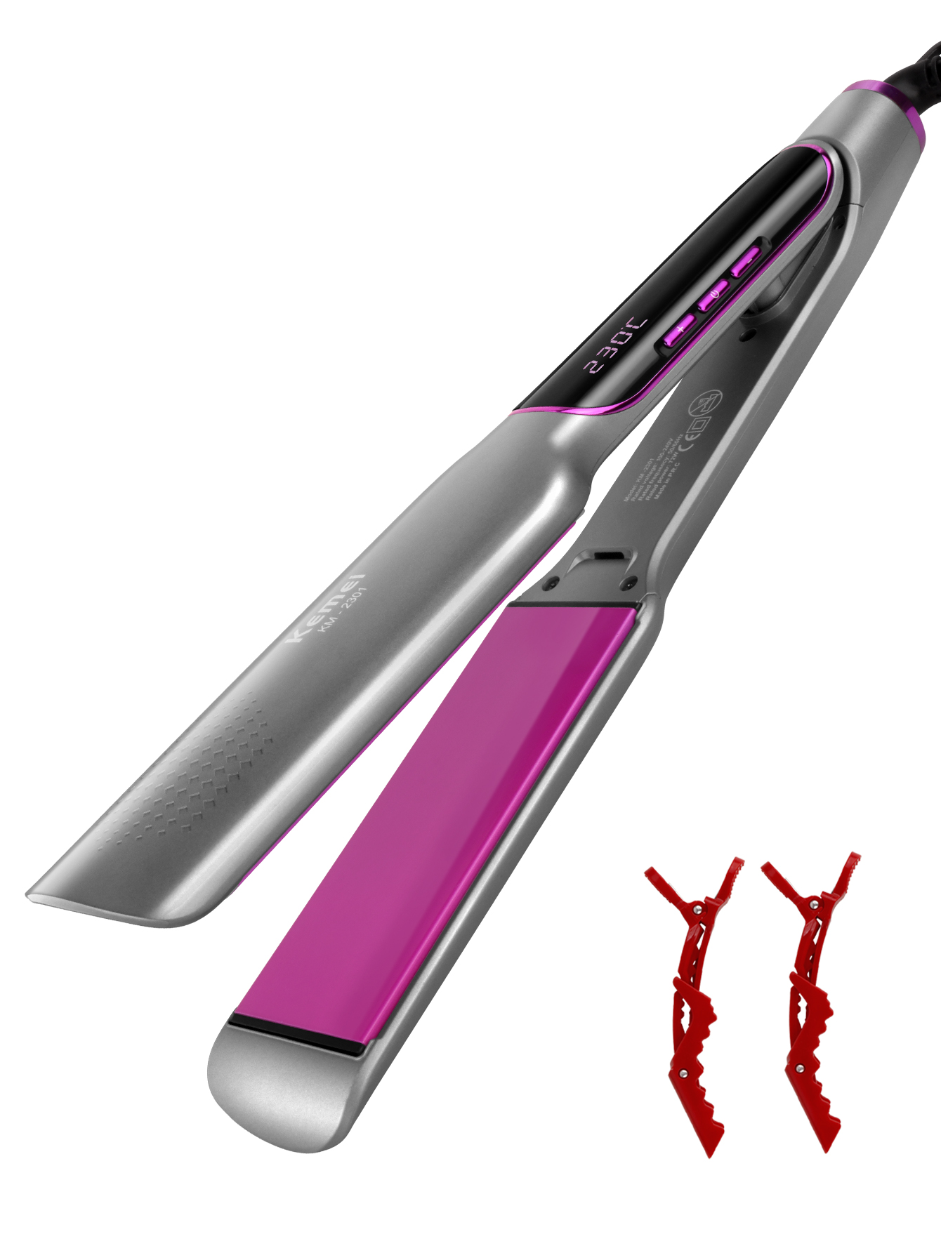 Plancha de pelo KEMEI con pantalla LCD, plancha plana de iones negativos, plancha alisadora de cabello infrarroja, cuidado del cabello para mujer