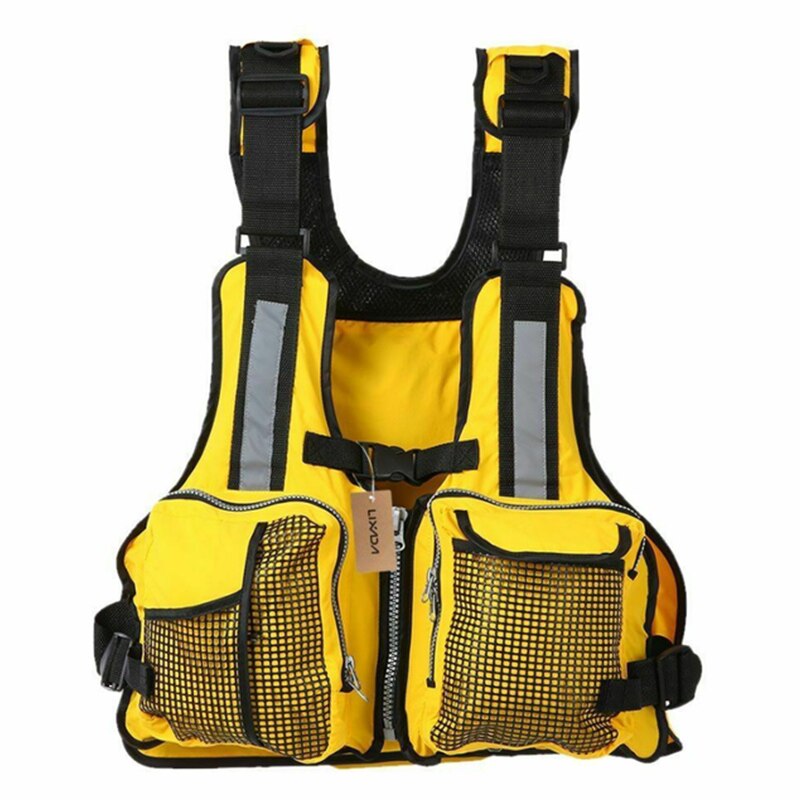 Adulte gilet de sauvetage solide réglable étanche aide à la flottabilité Nylon gilets de pêche voile pêche Kayak gilet de sauvetage unisexe X167G: grid yellow