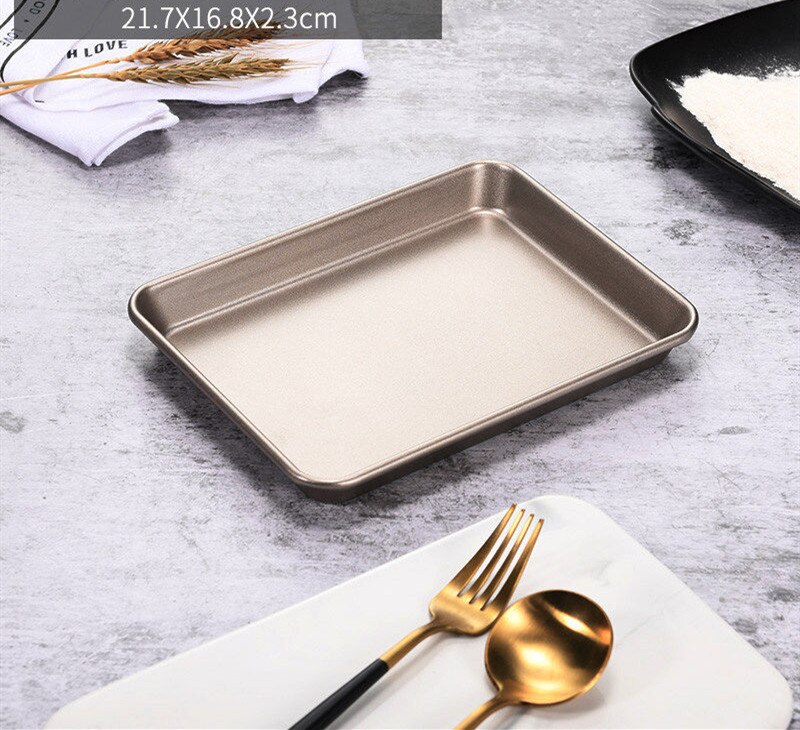 9/11/13inch Gold Color Non-stick Square Cake Pan Bread Chicken Baking Pan Oven Heavy Steel Tray: 9 inch