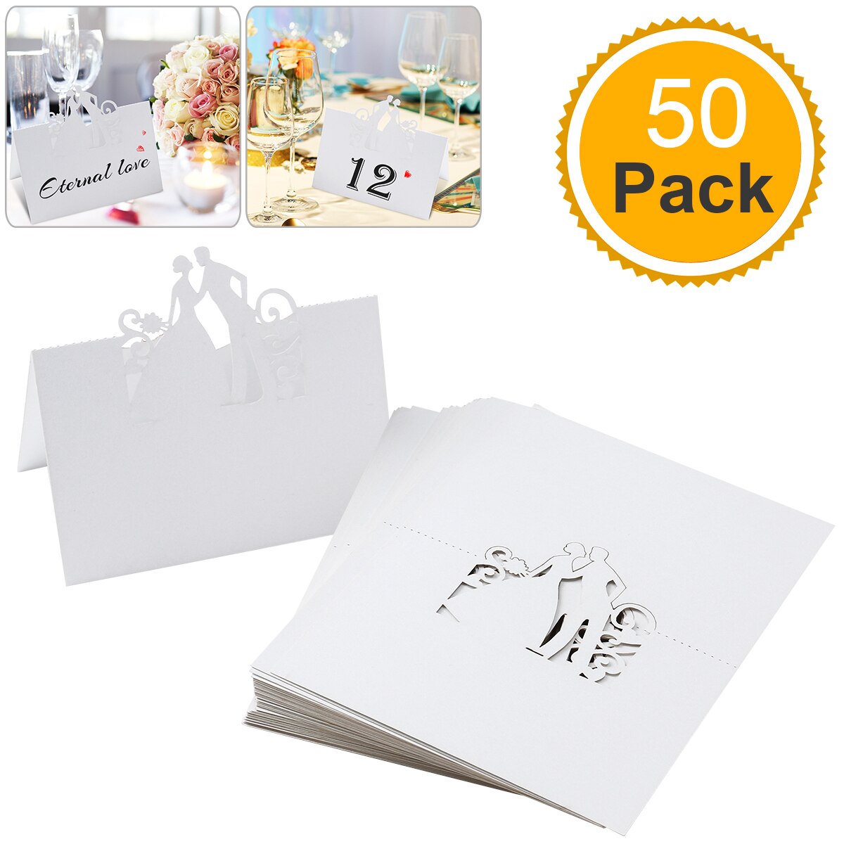50PCS Paper White Table Card Heart Hollowed Table Namecard Table Cards Place Cards Wedding Guests Banquet Party Favors