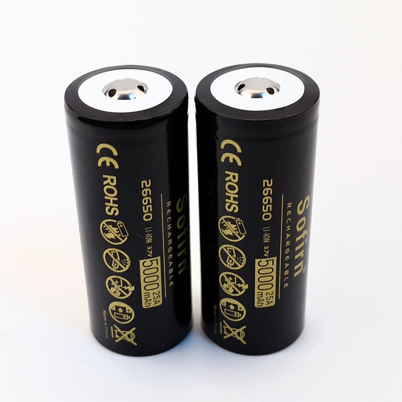 Sofirn 26650 Battery 5000mAh 3.7V 25A Rechargeable Battery 5C High Discharge Drain Lithium Batteries for LED Flashlight/Toys