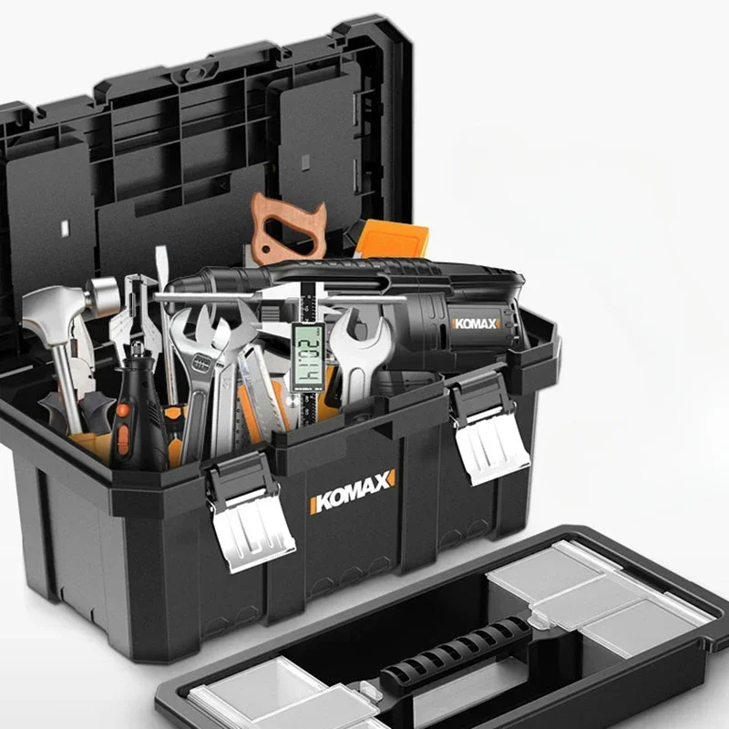 Caja de herramientas de doble capa, a prueba de golpes, impermeable, estuche rígido extraíble, cajas de almacenamiento para destornilladores, caja de herramientas de plástico rígido anticaída