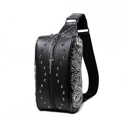 3D Emboss Rivet men chest bags PU leather male hop trend bag small shoulder bags for men traval bag: Silver