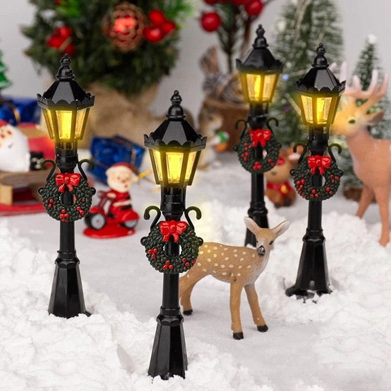 Mini lampadaire de noël à monter soi-même, Mini lampadaire pour maison de poupée, accès au jardin féerique Micro-paysage, 4 pièce/ensemble
