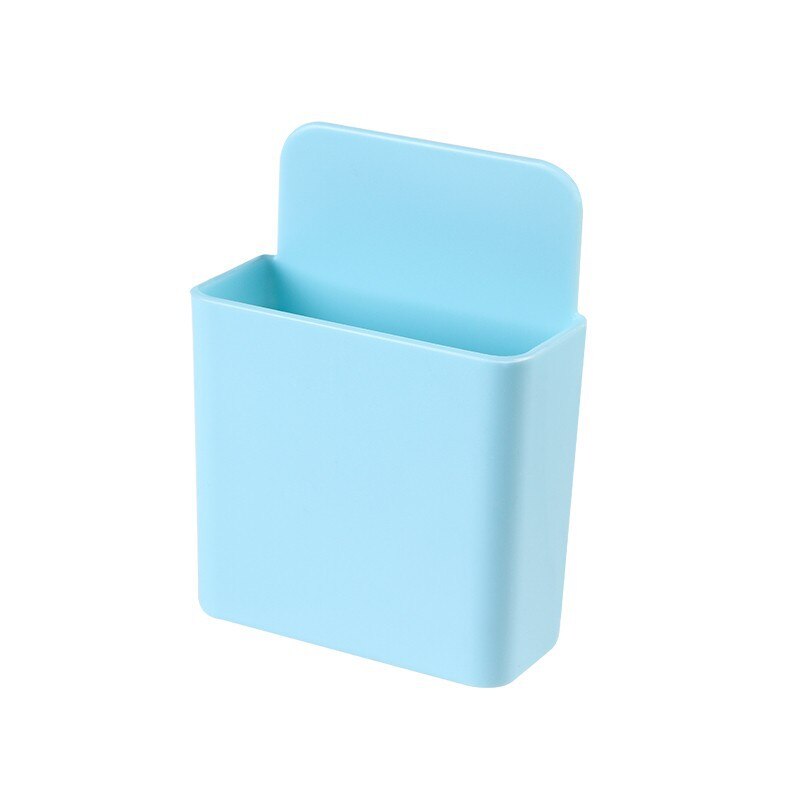 Round/ Square Wall Mounted Remote Storage Box Portable Home Device Remote Control Storage Box Organizer ABS Desktop Phone Shelf: square blue