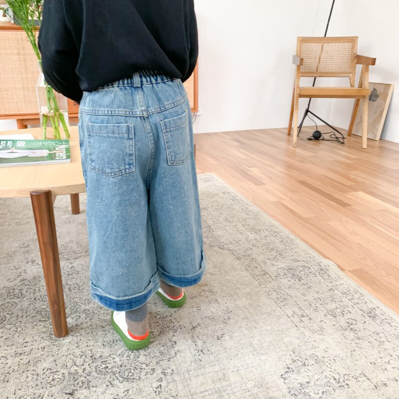 Printemps automne style coréen filles jambe large denim pantalon enfants décontracté jean ample 1-6Y
