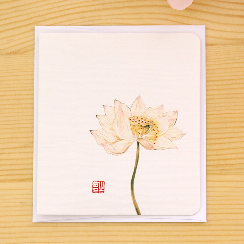 5pcs Blessing Card Chinese Classical Greeting Card Ink Paintings Wedding Invitations Greeting Cards With Envelope Message Card