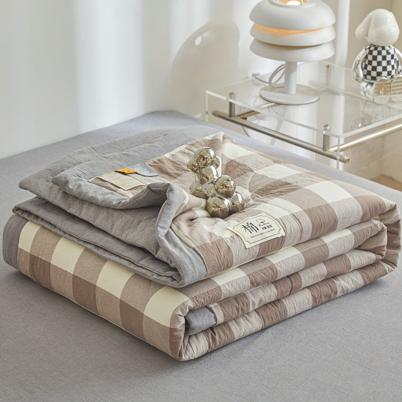 Edredón acolchado con aire acondicionado, edredón 100% de algodón puro lavable de verano, edredón suave a cuadros para edredón individual de tamaño queen doble: Completo / Azul