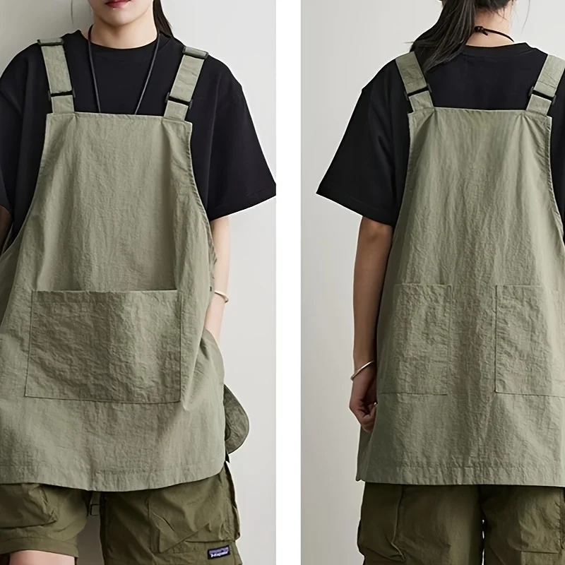Japansk vandtæt arbejdsforklæde - unisex barista/cateringforklæde kraftig køkkenforklæde med lommer (sort/grøn)