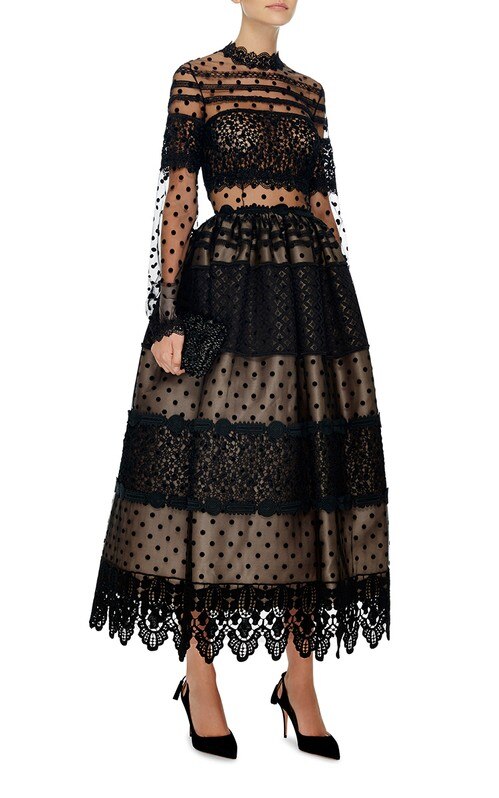 Retro-stijl zwarte stippenprint tule kantstof afrikaanse sluier zachte mesh tule net voor trouwjurk/tutu blouse