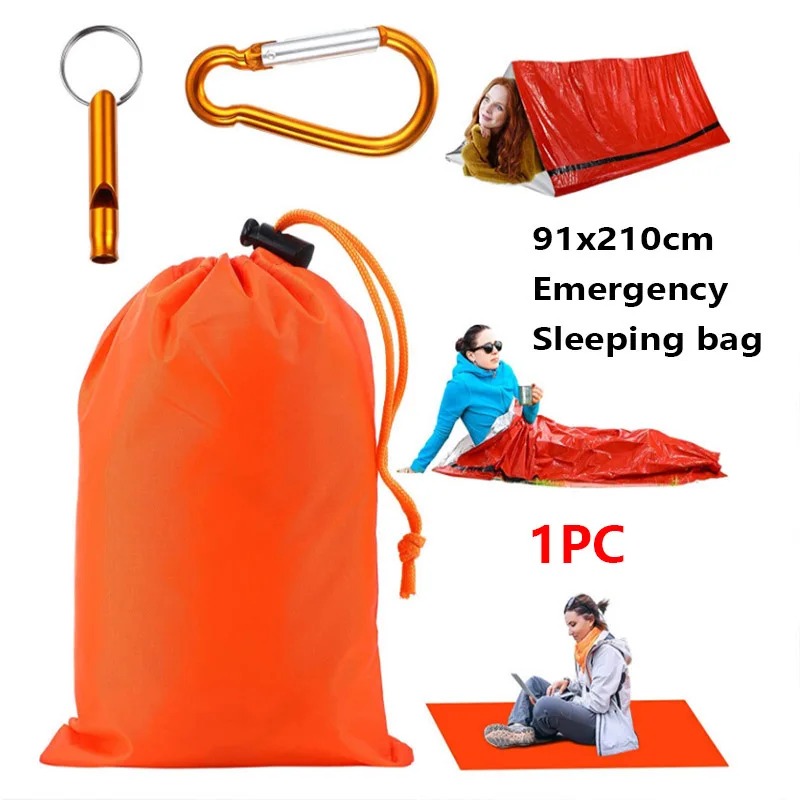 Portátil impermeável Emergency Survival Sleeping Bag, Thermal Bivy Sack, Mylar Blanket, First Aid Rescue Kit, Caminhadas e Camping Gear: Vermelho