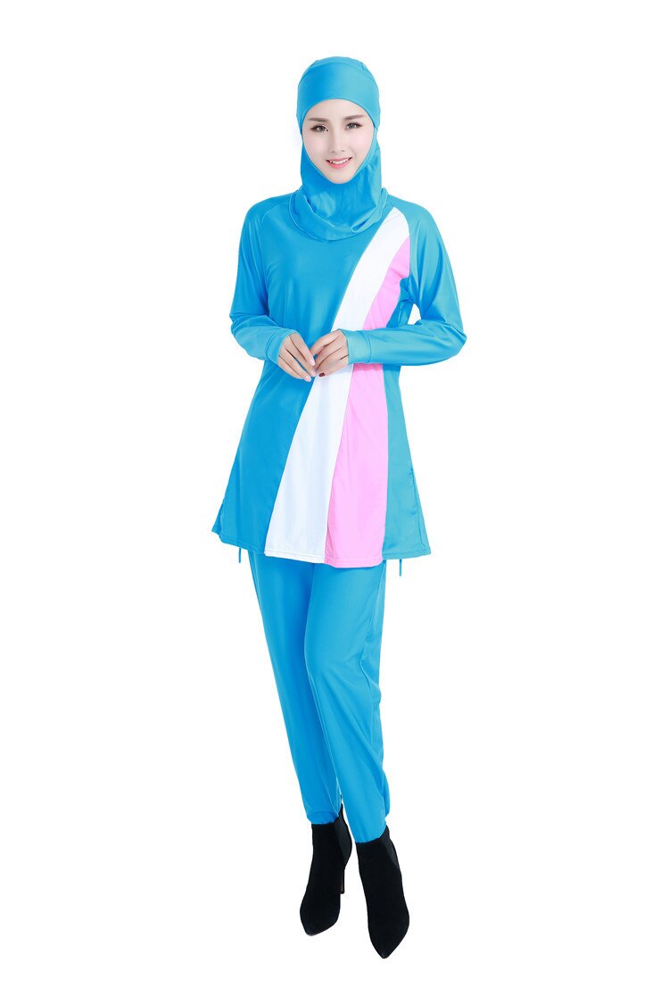 Muslim Swimwear Muslim Swimsuit Islamic Lady Conservative Bathingsuit Full Cover Beach Hijab Swimsuits Burkinis Sets: Blue / S