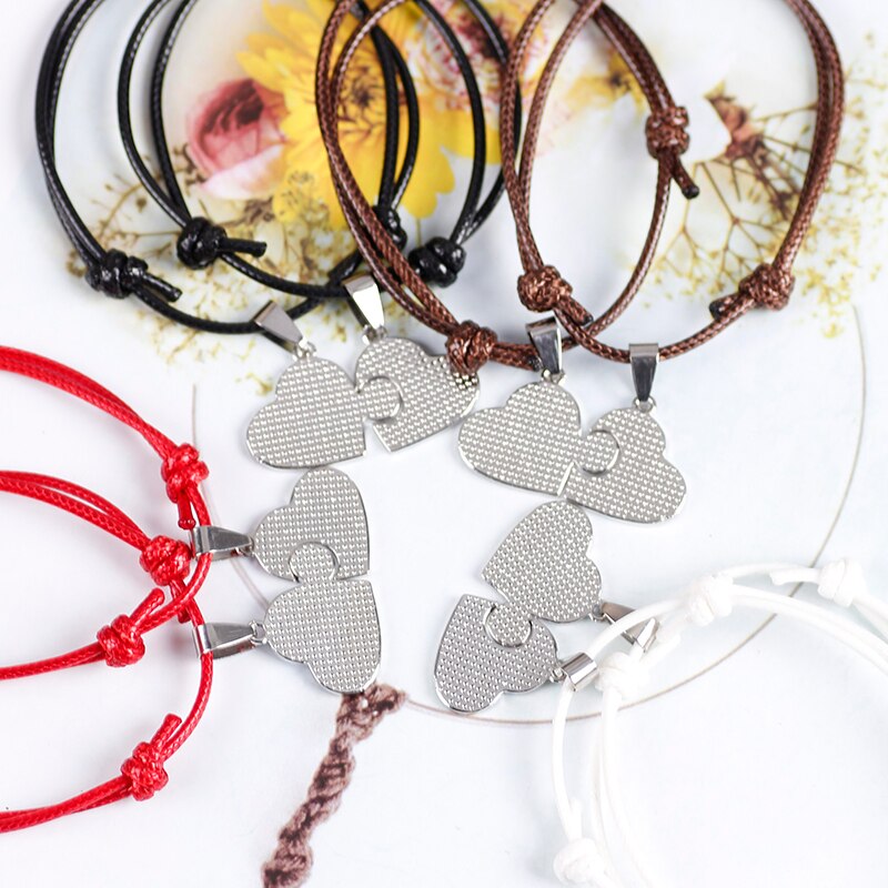 BFF Friendship Jewelry Bracelet 2 Piece Set Leather Cord Pendant Men And Women Heart Shape Alloy Best Friend