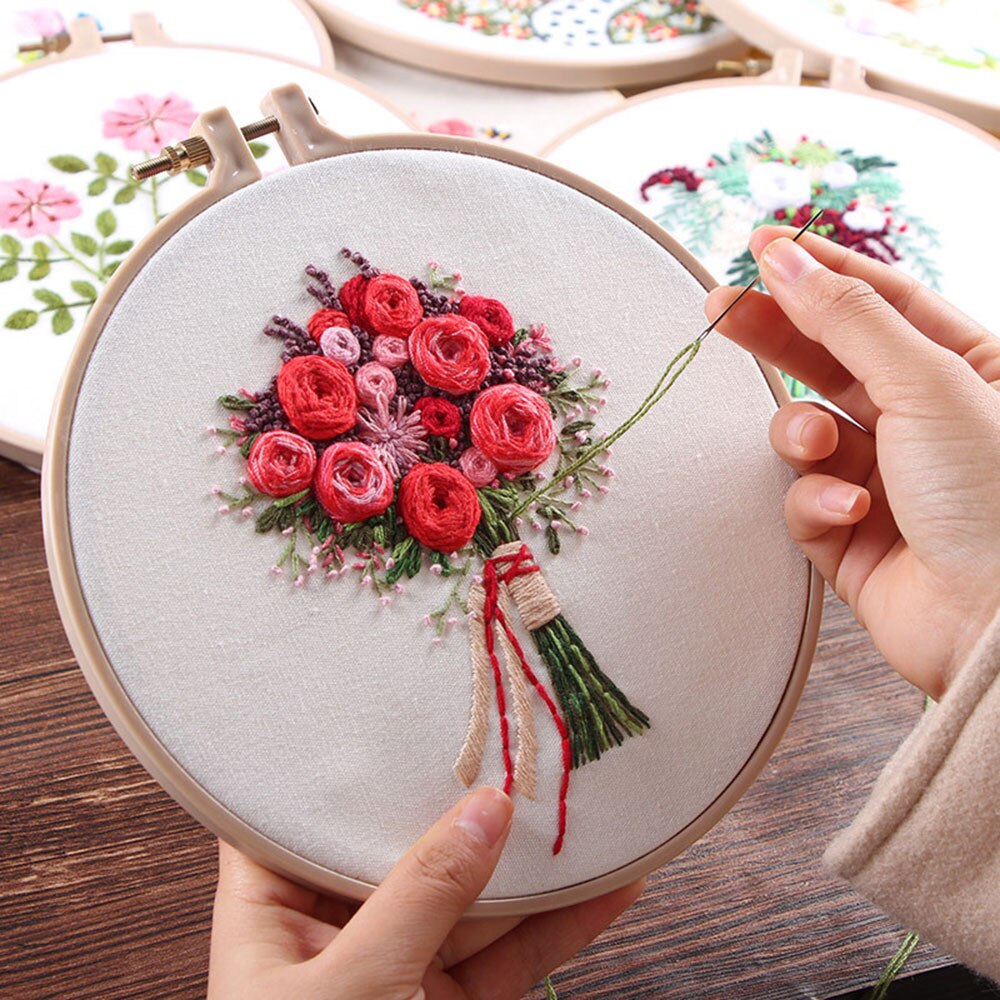 Pre-Printed Needlework Cross Stitch Embroidery DIY Kit Europe Three-dimensional Flower Frame Embroidery Lover