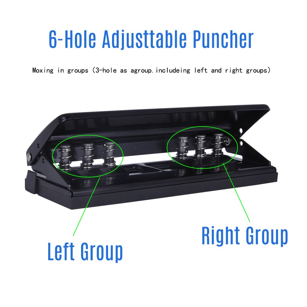 KW-trio Adjustable 6-Hole Desktop Punch Puncher with 6 Sheet Capacity Organizer Six Ring Binder for A4 A5 A6 B7 Dairy Planner