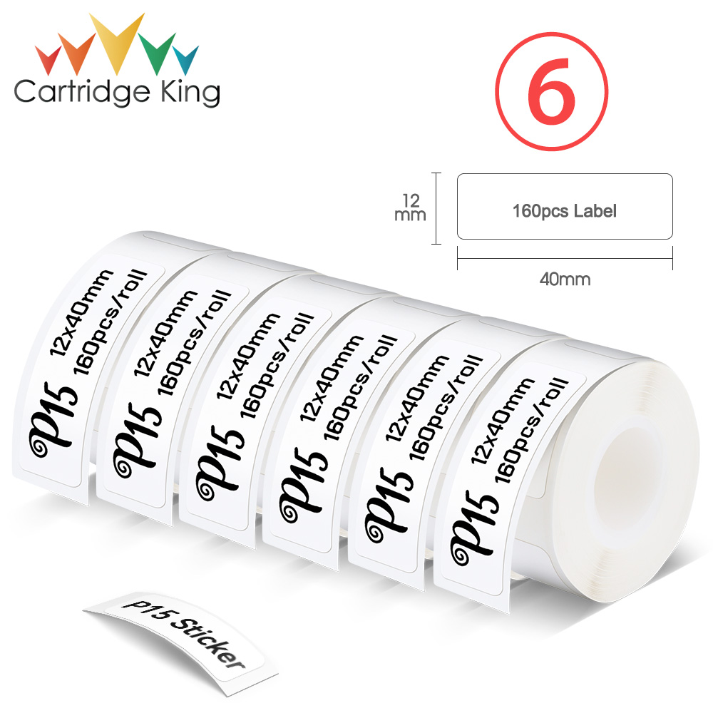 3~6PK White Label Tape for P15 Label Maker Thermal Printer Paper 12mmx40mm 160PCS/Roll Waterprood Adhesive DIY Printing Sticker: LM