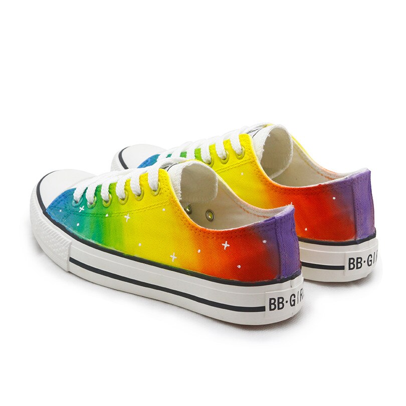 Rainbow Shoes Women harajuku Lovers Rainbow Canvas Shoes Lace up Adult Casual Colorful Shoes Woman platform Flat