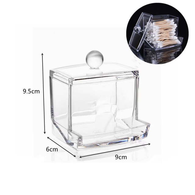 2 in 1 akryl bomullspinne makeup boks bærbar klar sminke beholder bomull pad holder kosmetikk oppbevaringsboks smykker organisator: 9 x 6 x 9.5cm