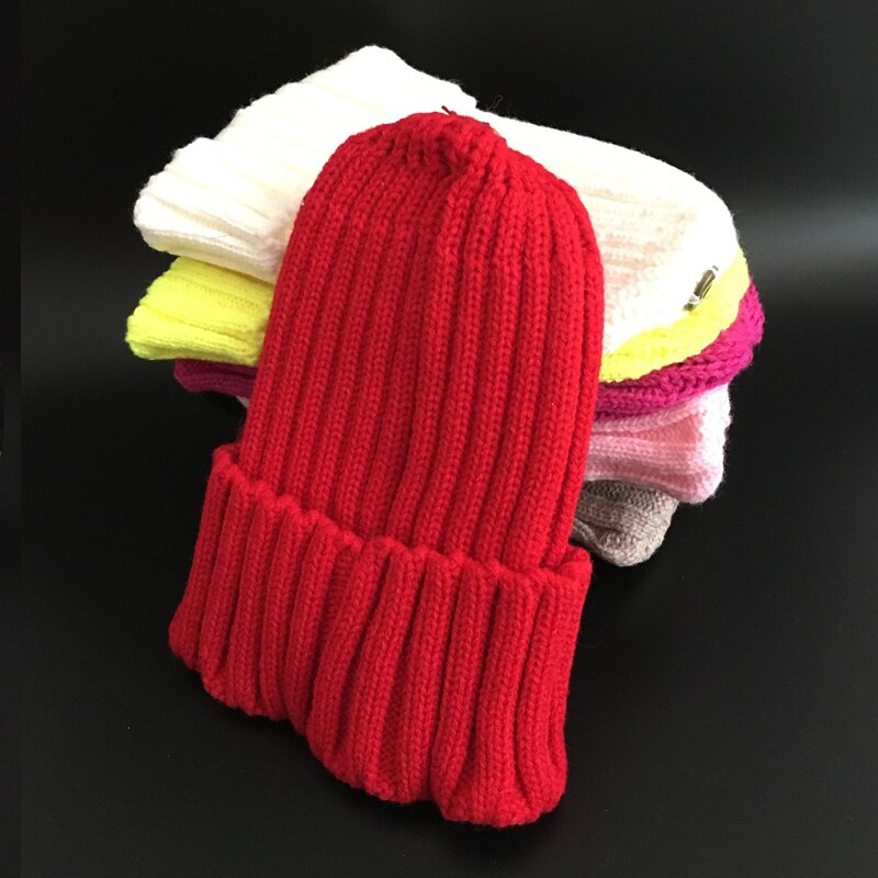 Gorro con pompones de piel para mujer, gorro de punto, gorros gruesos, de invierno: red / kid size