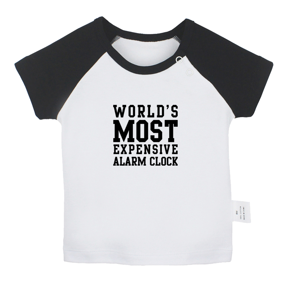 Wereld Duurste Wekker Fun Art Gedrukt Baby Jongens T-shirts Leuke Baby Meisjes Korte Mouwen T-shirt Pasgeboren katoen Tops: BabyCB8147D / 6-12M