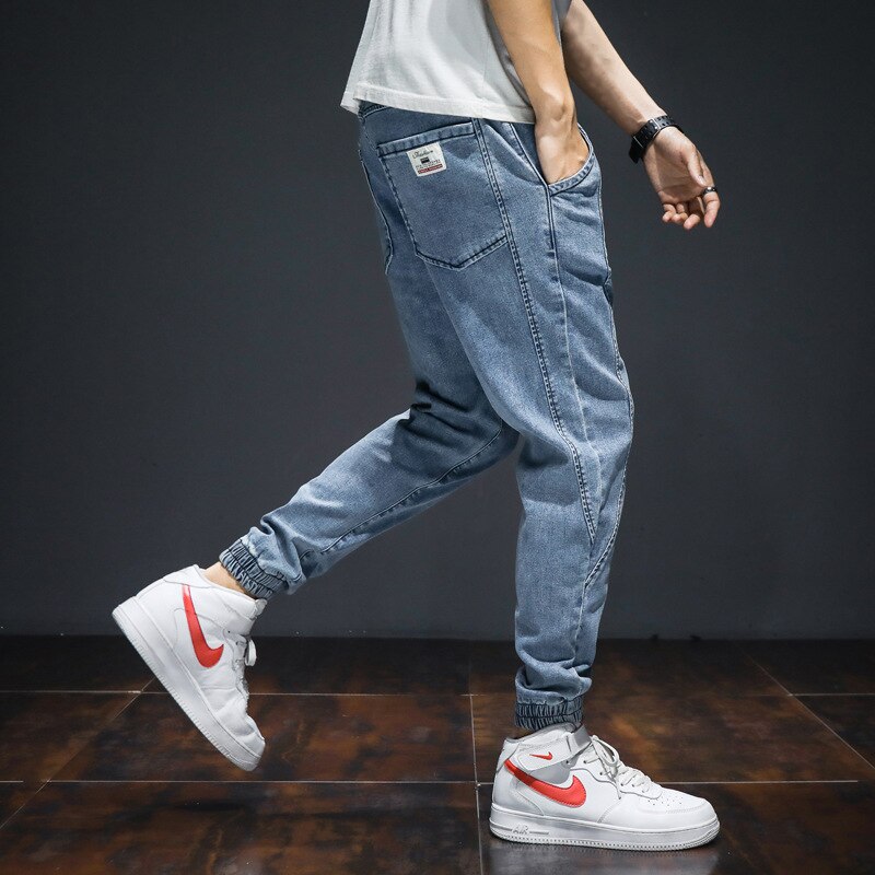 Japansk stil mænd jeans løse denim cargo bukser harem bukser slap bund hip hop joggers jeans mænd 7xl: M