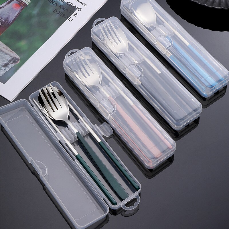 Korean Style 304 Stainless Steel Portable Tableware Set Fork Spoon Chopsticks Three-piece Set Outdoor Travel Tableware Set