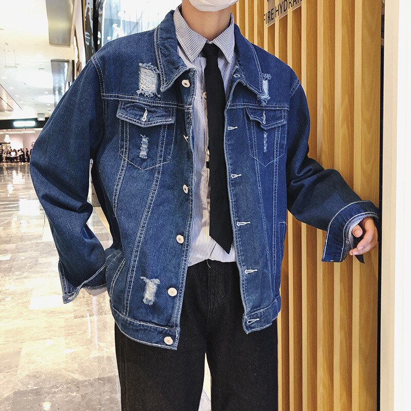 Casual Ripped denim jacket men's spring autumn Korean autumn handsome clothes casual men's jacket