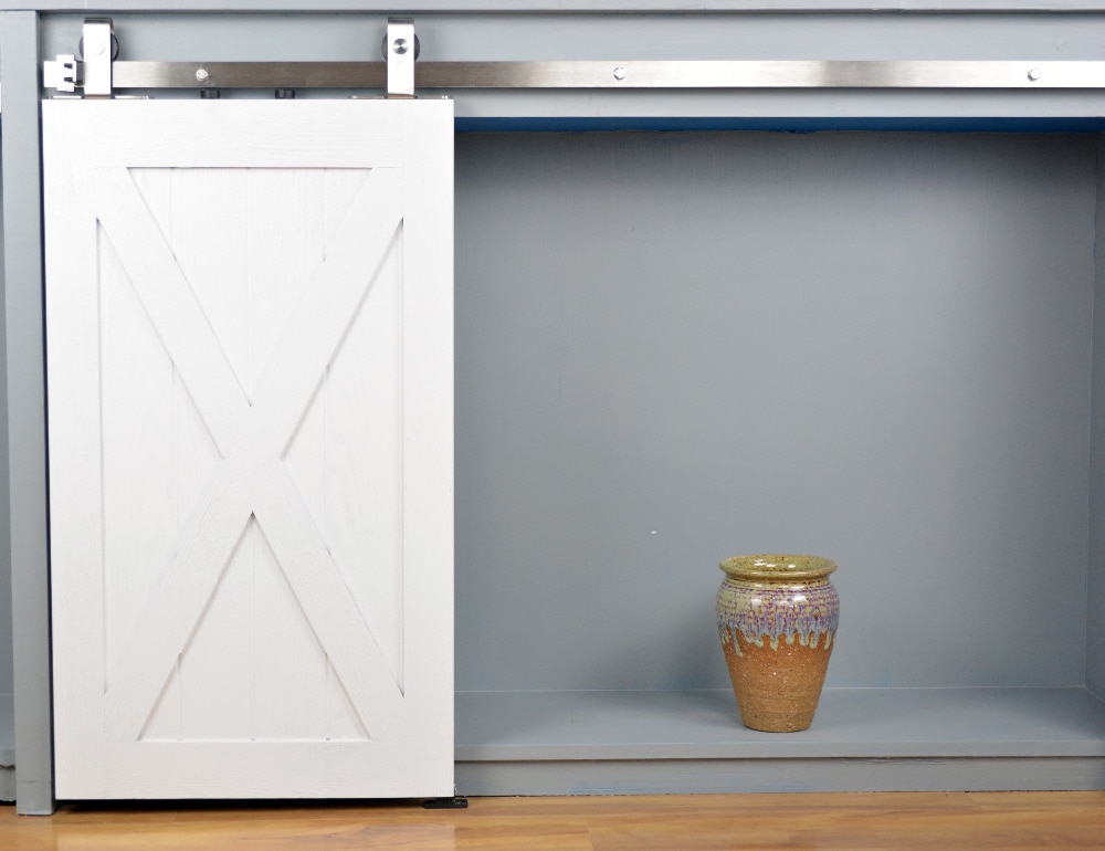 DIYHD 39" Stainless Steel Small Barn Door Hardware Top Mount Mini Cabnit Sliding Barn Door Kit For 1 Door(No cabinet)