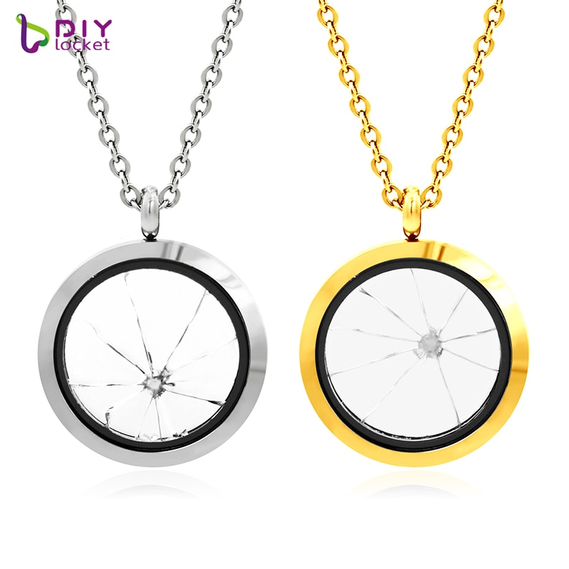 10pcs/lot 30MM Round Stainless Steel Shattered Glass Ceiling Necklace LSFL066